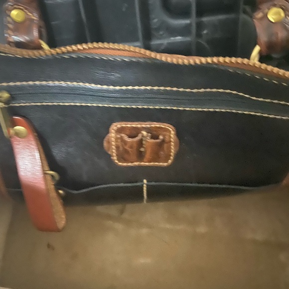 Vintage Brahmin Tuscan Black Brown Croc Embossed Top Handle Handbag Purse - Picture 5 of 6